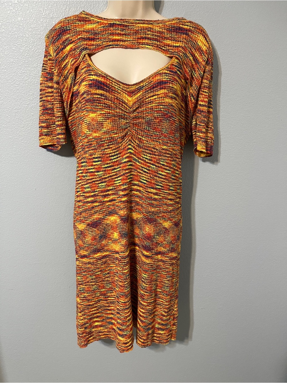 Current Air Anthropologie Cutout Knit Dress Multicolor Bodycon Boho Large Petite